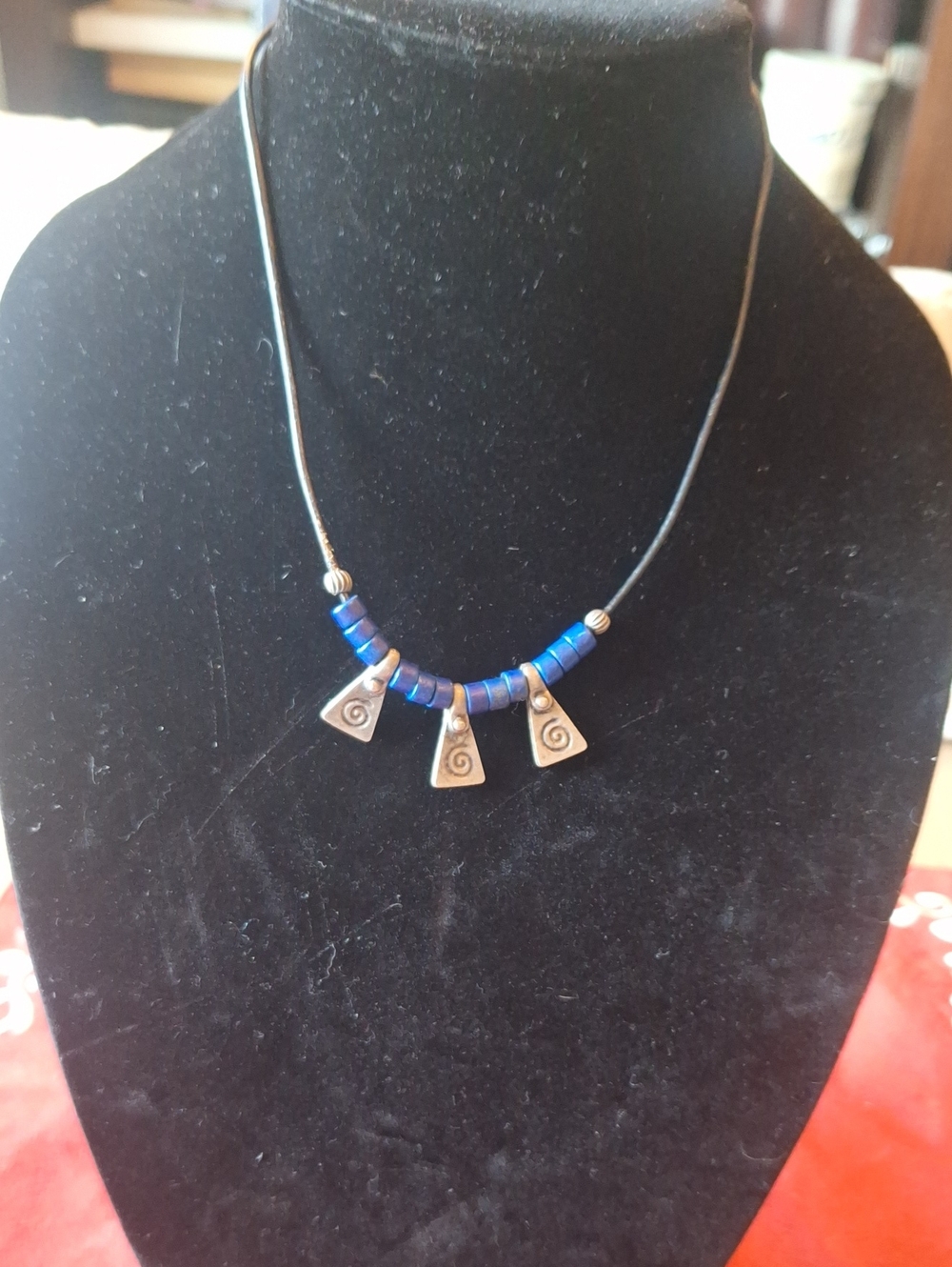 Blue Beaded Pendant Necklace - Women Jewelry Greek Festival Jewlery - Picture 3 of 3
